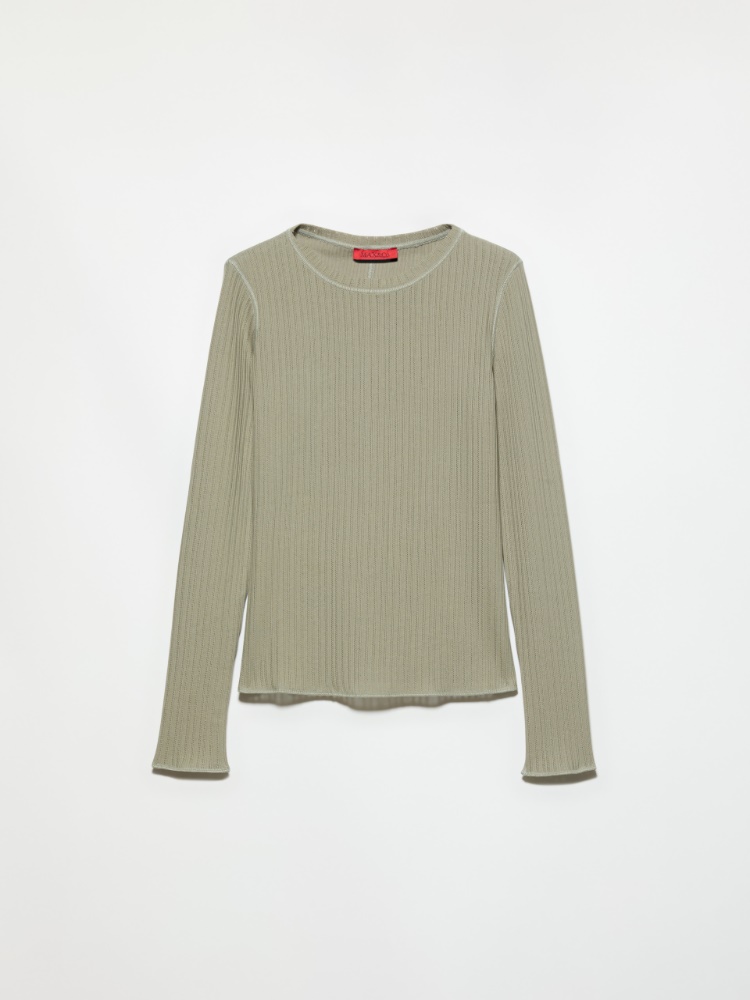 Barrel-leg stretch trousers, light grey | MAX&Co. Open-knit ribbed T-shirt - SAGE - MAX&Co.